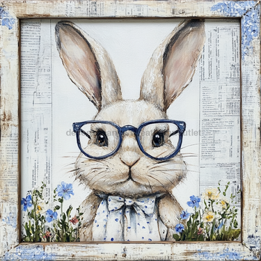 Easter Sign, Bunny with Glasses, DCO-12907, Sign For Wreath, 10x10
